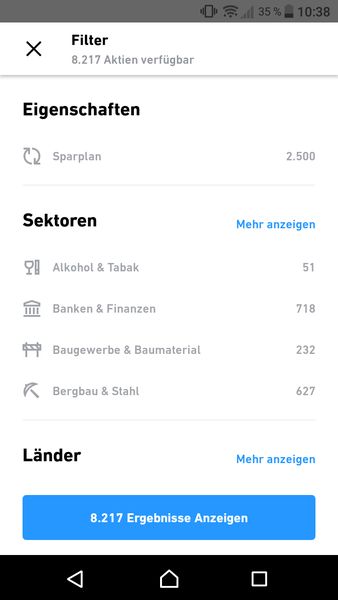 Trade Republic App beliebte Aktien Filter